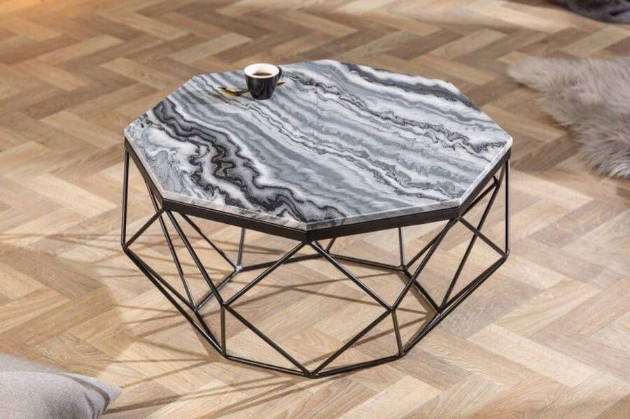 Invicta Interior Elegante salontafel DIAMOND 70cm grijs zwart met marmeren blad 40394
