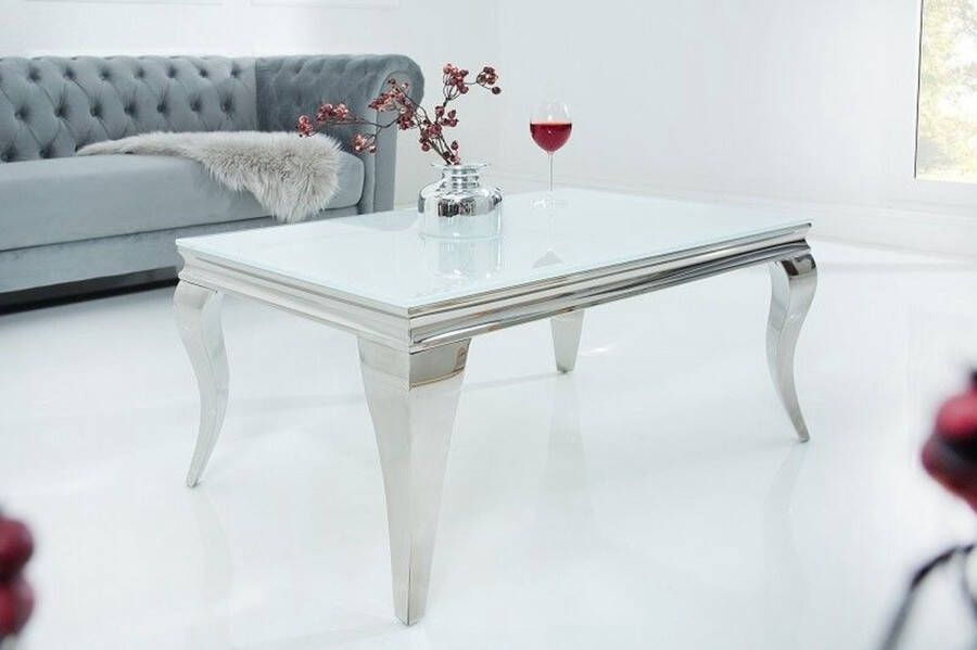 Invicta Interior Elegante salontafel MODERN BAROK 100cm zilver met wit opaalglas 37353