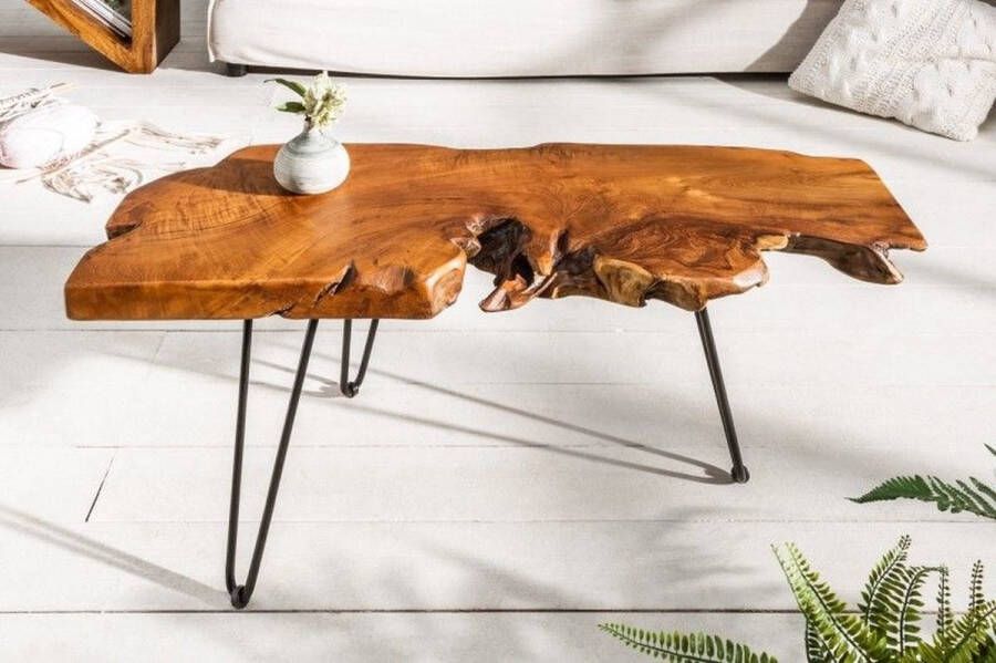 Invicta Interior Massieve salontafel WILD 100cm teak massief houten boomschijf haarspeldpoten 38797