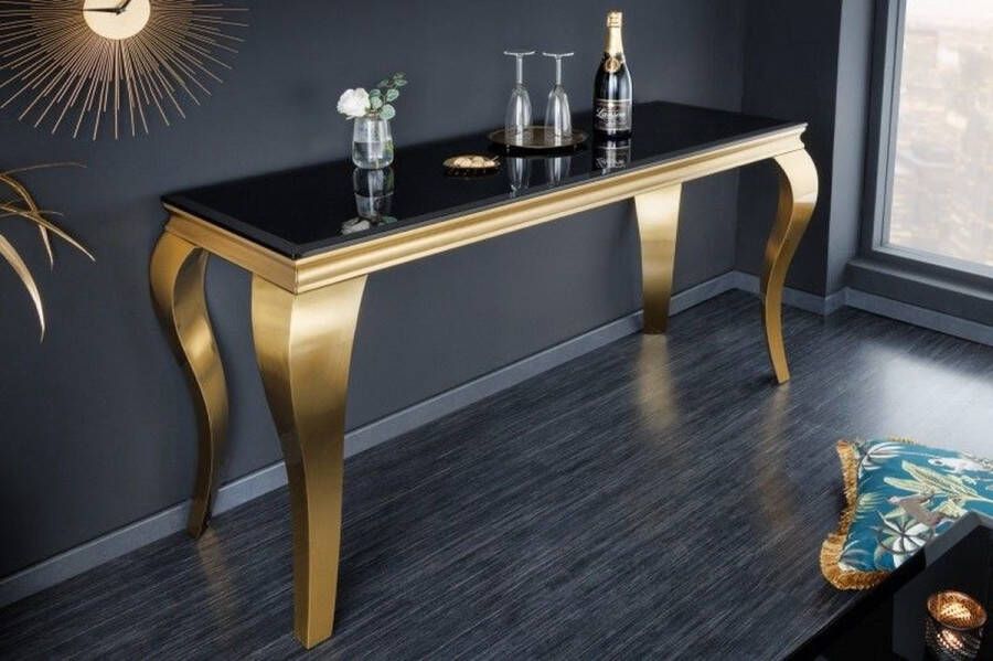 Invicta Interior Elegante consoletafel MODERN BAROK 145cm zwart goud opaalglas roestvrijstalen poten 42314