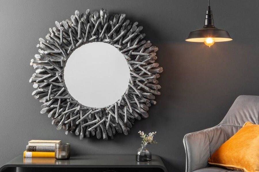 Invicta Interior Handgemaakte teakhouten spiegel RIVERSIDE 80cm grijs drijfhout 38796