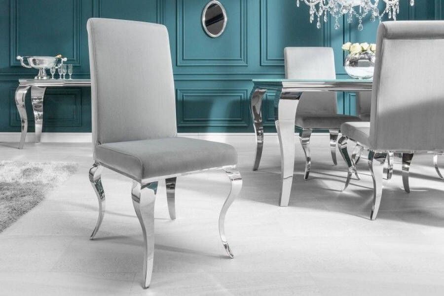 Invicta Interior Elegante stoel MODERN BAROQUE edelgrijze fluwelen stoelpoten van roestvrij staal 37906