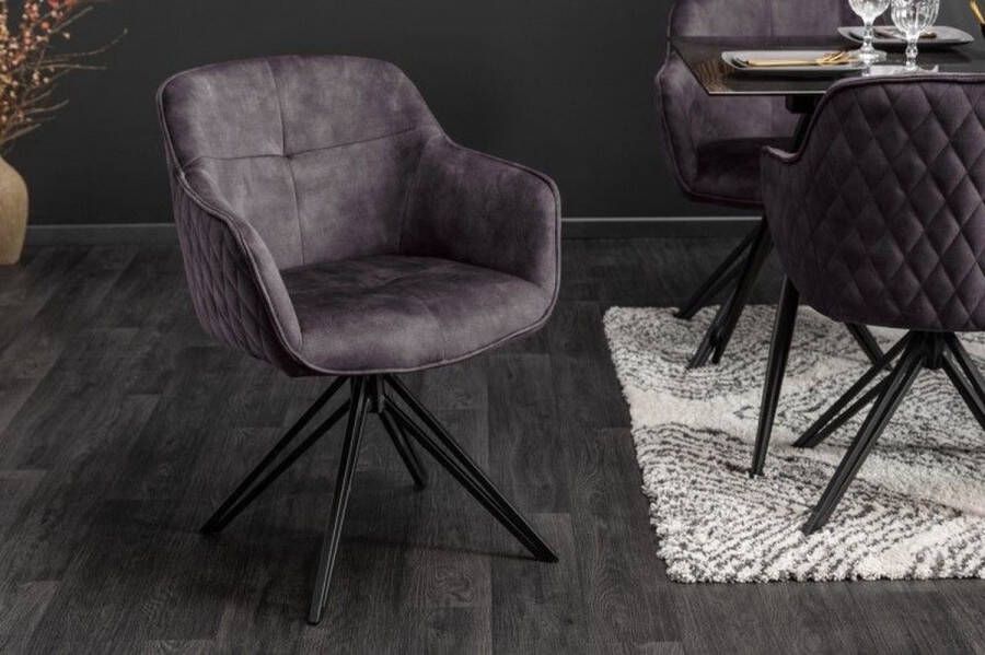 Invicta Interior Draaibare design stoel EUPHORIA donkergrijs fluweel met armleuning metalen frame zwart 40263