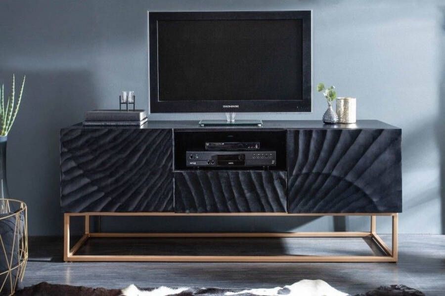 Invicta Interior Massief tv-lowboard SCORPION 160cm zwart mangohout met gedetailleerde 3D-snijwerken 40253