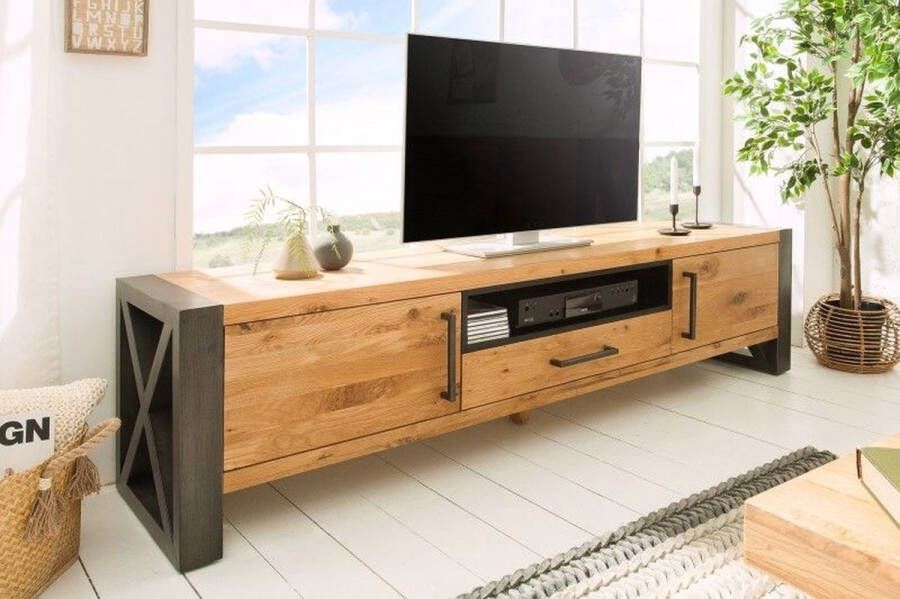 Invicta Interior Massief tv-meubel THOR 200cm wild eiken geolied lowboard in industrieel design 38810