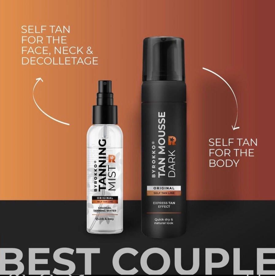 BYROKKO Best couple tanning set Tanning mist Tanning mousse Zelfbruiner Gezicht hals en borst bruiner Hydrateren en bruinigen van het gezicht Geen vlekken 100 ML spray 200ML mouse