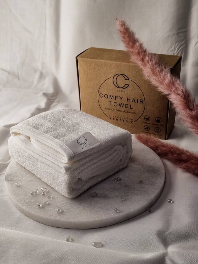 C-Line Haarhanddoek Bamboe Wit Comfy Hair Towel Handdoek Bamboo Zacht Snel Drogend Curly Girl Methode CGM Methode Krullen Verzorging Plopping
