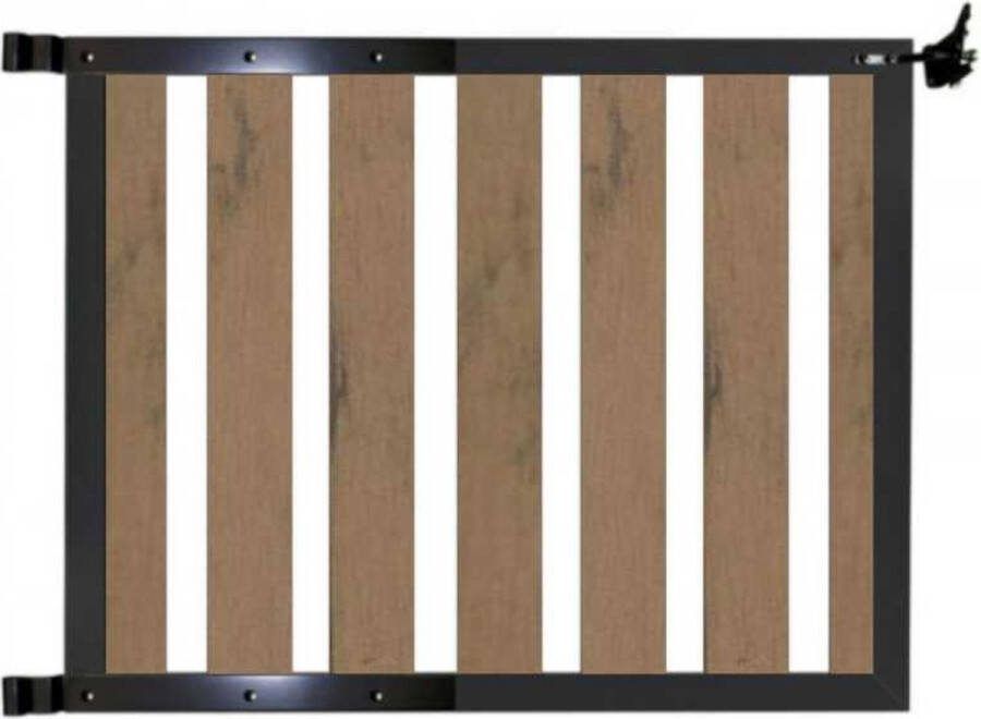 C-Wood Tuinhek poort composiet Design bruin gevlamd met antraciet frame incl. hang- en sluitwerk (100 x 80 cm)