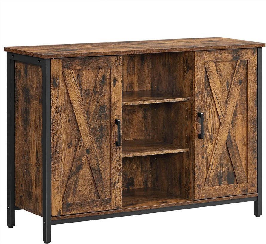 Merkloos Sans marque Merkloos dressoir keukenkast met open schappen halkast ladekast met deuren woonkamer eetkamer hal industrieel ontwerp vintage bruin-zwart LSC098B01
