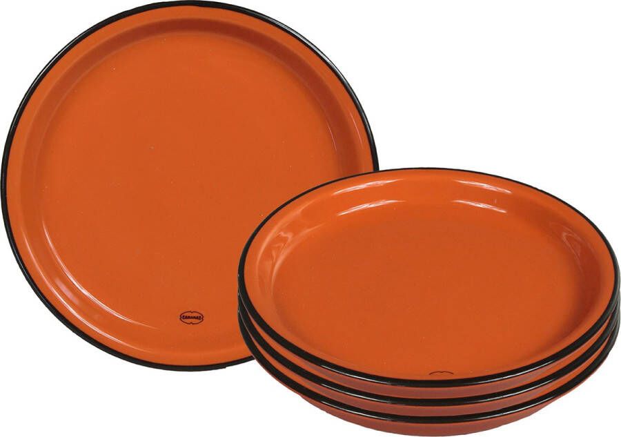 Cabanaz bord keramiek SMALL PLATE doorsnede 15.6 cm oranje set 4