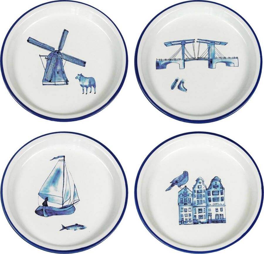 Cabanaz bord keramiek SMALL PLATE DUTCH BLUE doorsnede 15.6 cm set 4 designs