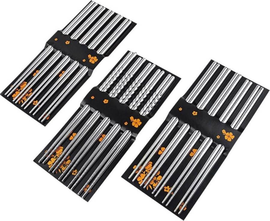 Cabantis Luxe RVS Chopsticks Set|Eetstokjes|Sushi|Design-sticks|RVS|Set van 5 Getwist (10 stokjes)