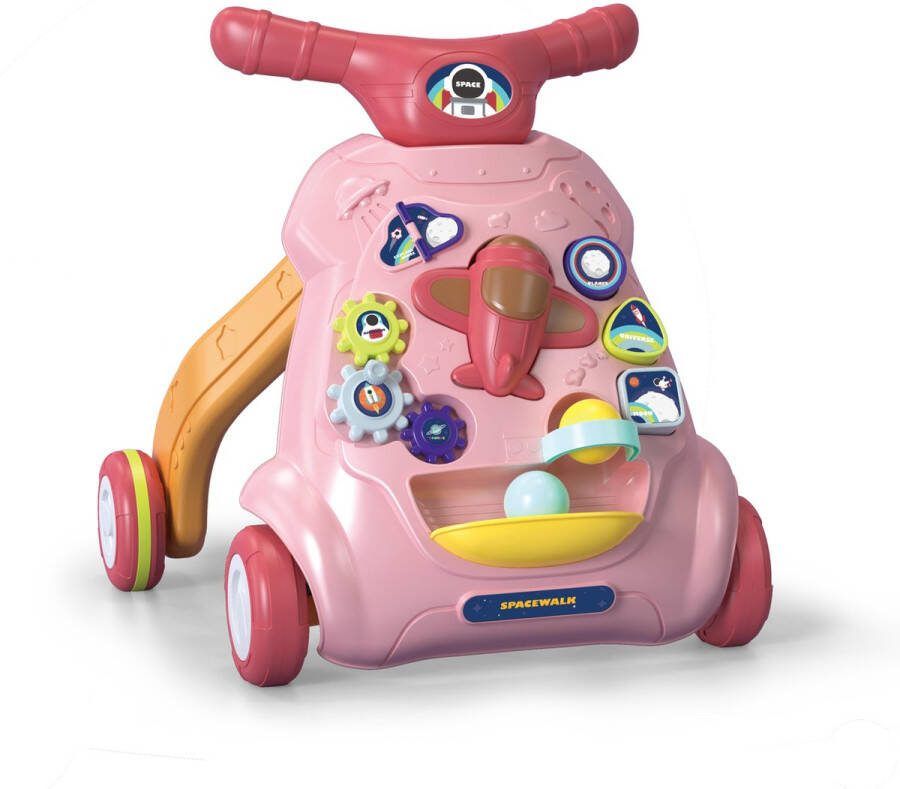 Cabino 2 in 1 Baby Walker Loopwagen Educatief Baby Speelgoed Licht & Geluidseffecten (9 tot 36 Maanden) Roze