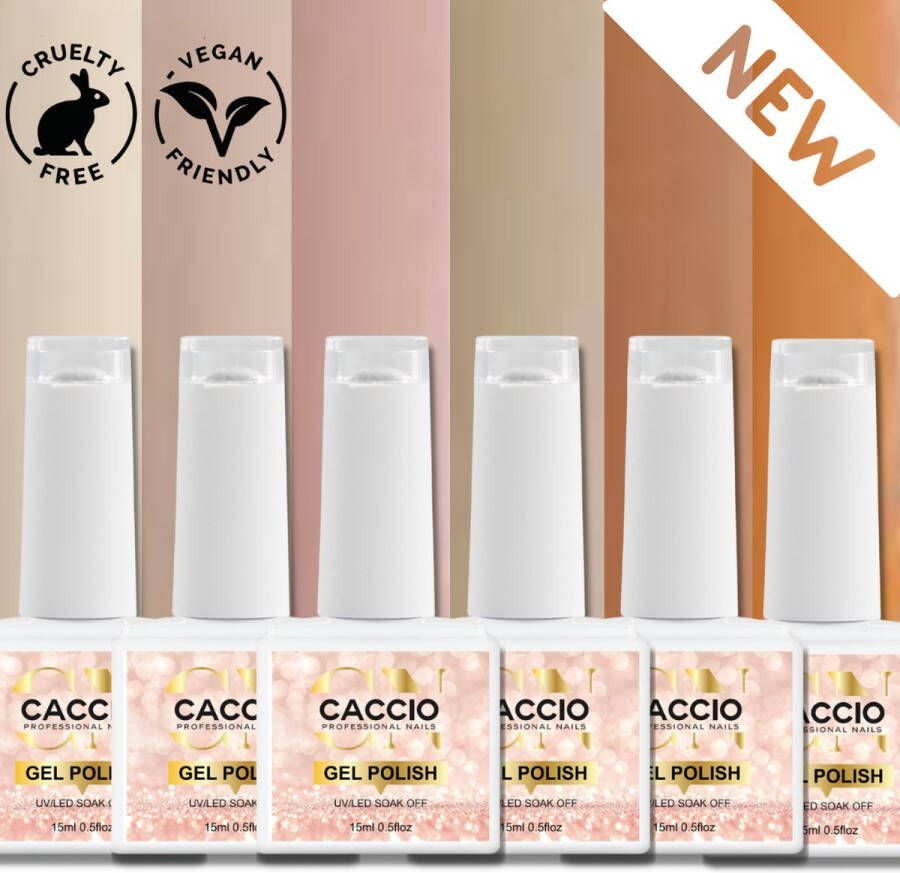 CACCIO NAILS CACCIO Gellak 6x15 ml gellak nageldroger nepnagels uvled lamp Gelnagels UV LED Gel nagellak Hoge Pigment Hoge Kwaliteit Professioneel Gebruik Nagelstudio