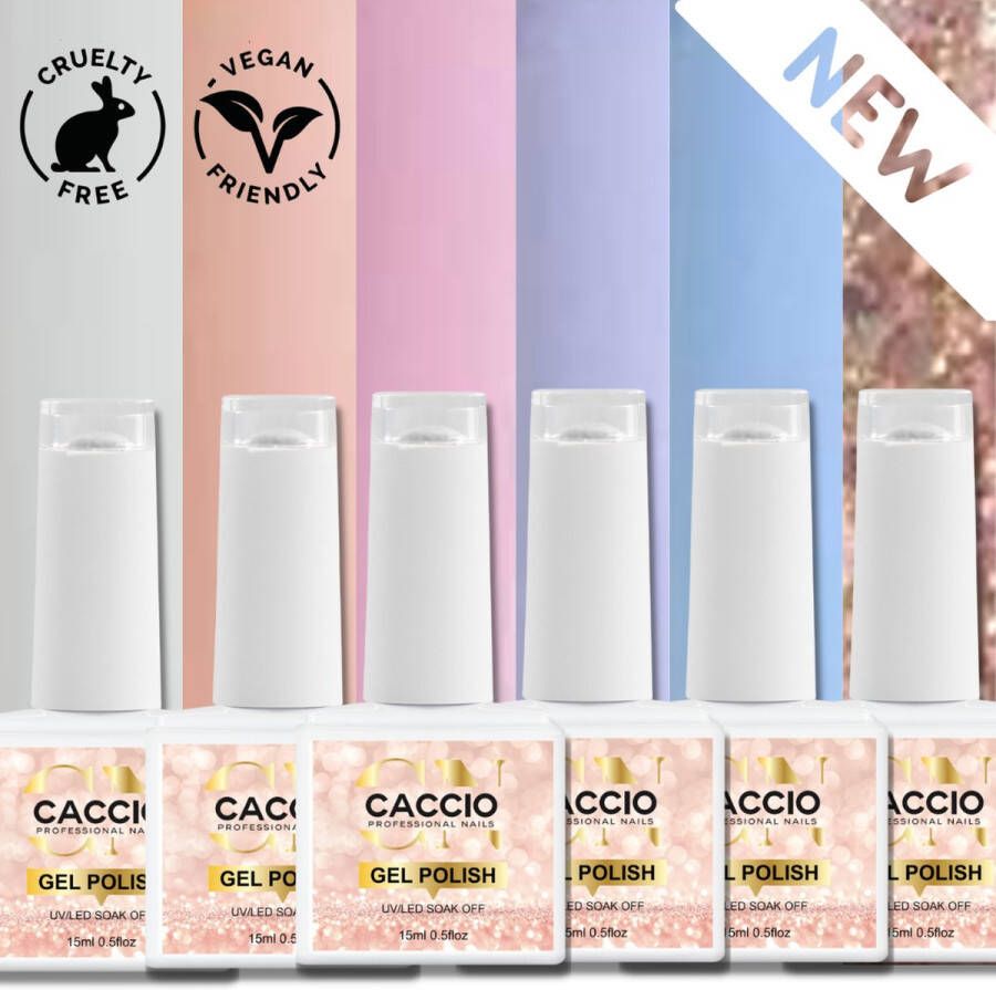 CACCIO NAILS CACCIO Gellak 6x15 ml gellak pastels gelak kleuren nageldroger nepnagels uvled lamp Gelnagels UV LED Gel nagellak Hoge Pigment Hoge Kwaliteit Professioneel Gebruik Nagelstudio