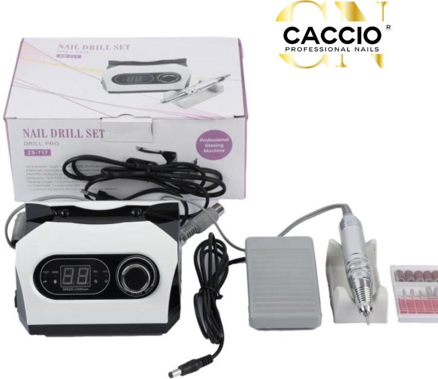CACCIO NAILS 2024 Premium Electrische Nagelfrees 65Watt 35000RPM HD Display Inclusief 6 Bitjes schuurrolletjes Manicure Pedicure Voeten en Handen Electrische nagelvijl Acrylnagels Gelnagels Nepnagels Professioneel Thuisgebruik
