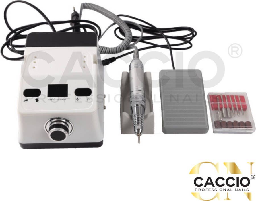 CACCIO NAILS 2024 Premium Electrische Nagelfrees 65Watt 35000RPM Inclusief 6 Bitjes schuurrolletjes Manicure Pedicure Voeten en Handen Electrische nagelvijl Acrylnagels Gelnagels Nepnagels Professioneel Thuisgebruik