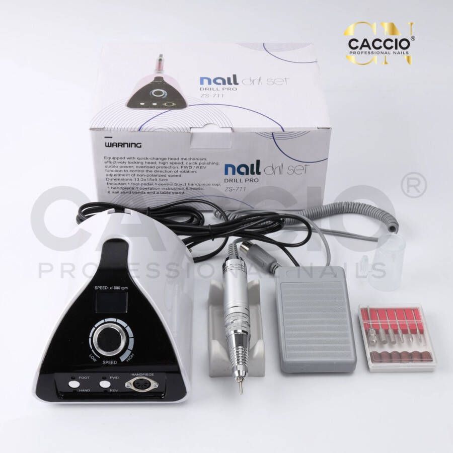 CACCIO NAILS 2024 Premium Electrische Nagelfrees 65Watt 35000RPM Inclusief 6 Bitjes schuurrolletjes Manicure Pedicure Voeten en Handen Electrische nagelvijl Acrylnagels Gelnagels Nepnagels Professioneel Thuisgebruik