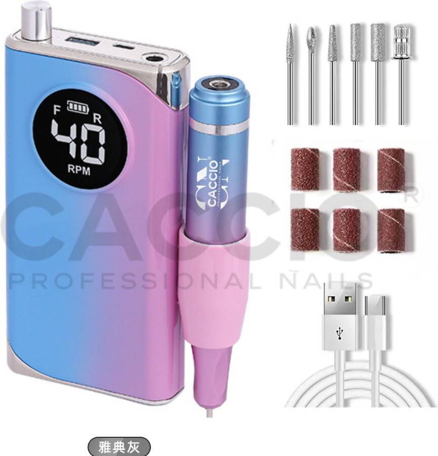 CACCIO NAILS 40000 RPM Wireless Nagelfrees Colorful Draadloze Nagelfrees Inclusief 6x bitjes 6xschuurrolletjes Electrische Nagelvijl Manicure pedicure voeten en handen Acrylnagels-Gelnagels Nagels Nail Drill Machine