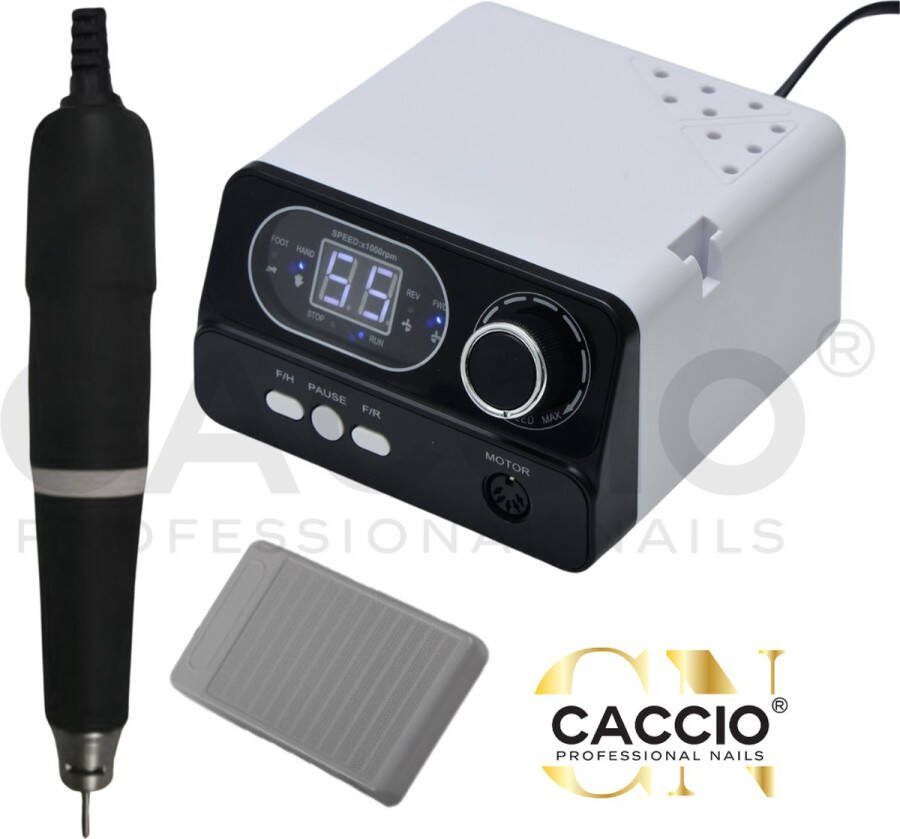 CACCIO NAILS CACCIO Master Nagelfrees 55.000 RPM Toerental 65W Krachtig Kwalitatief Hoogwaardig Micro Motor Handstuk 1 Jaar Garantie Wit Electrische Nagelvijl Exclusief bitje Manicure Pedicure Voeten en Handen Professioneel gebruik