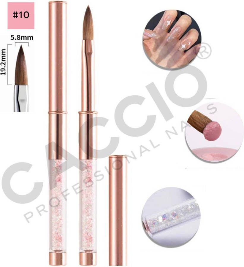 CACCIO NAILS CACCIO MASTER PRO Kolinsky Acryl penseel #10 Acryl Penseel Rose Goud Acryl nagels Nagel penseel -Manicurist Premium Kwaliteit Penseel Sculpting Brush Nagels Nagel kwast-Acryl poeder Acryl vloeistof Professioneel Gebruik