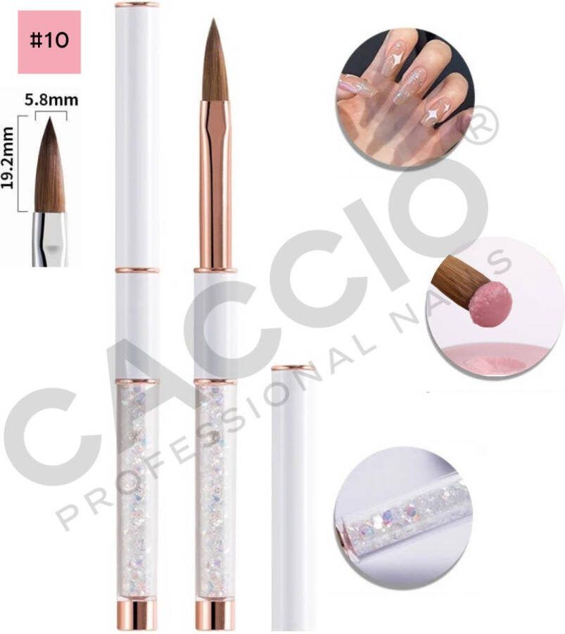 CACCIO NAILS CACCIO MASTER PRO Kolinsky Acryl penseel #10 Acryl Penseel Wit Rose Goud Acryl nagels Nagel penseel -Manicurist Premium Kwaliteit Penseel Sculpting Brush Nagels Nagel kwast-Acryl poeder Acryl vloeistof Professioneel Gebruik