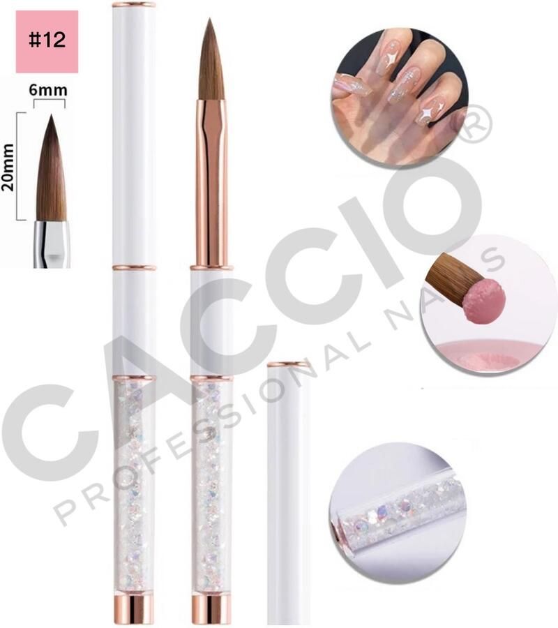 CACCIO NAILS CACCIO MASTER PRO Kolinsky Acryl penseel #12 Wit Rose Goud Acryl penseel Acryl nagels Nagel penseel -Manicurist Premium Kwaliteit Penseel Sculpting Brush Nagels Nagel kwast-Acryl poeder Acryl vloeistof Professioneel Gebruik