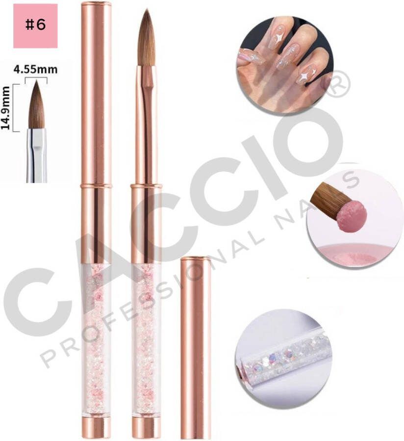 CACCIO NAILS CACCIO MASTER PRO Kolinsky Acryl penseel #6 3D Acryl Penseel Rose Goud Acryl nagels Nagel penseel -Manicurist Premium Kwaliteit Penseel Sculpting Brush Nagels Nagel kwast-Acryl poeder Acryl vloeistof Professioneel Gebruik