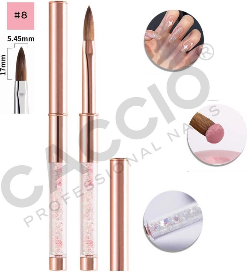 CACCIO NAILS CACCIO MASTER PRO Kolinsky Acryl penseel #8 Acryl Penseel Rose Goud Acryl nagels Nagel penseel -Manicurist Premium Kwaliteit Penseel Sculpting Brush Nagels Nagel kwast-Acryl poeder Acryl vloeistof Professioneel Gebruik