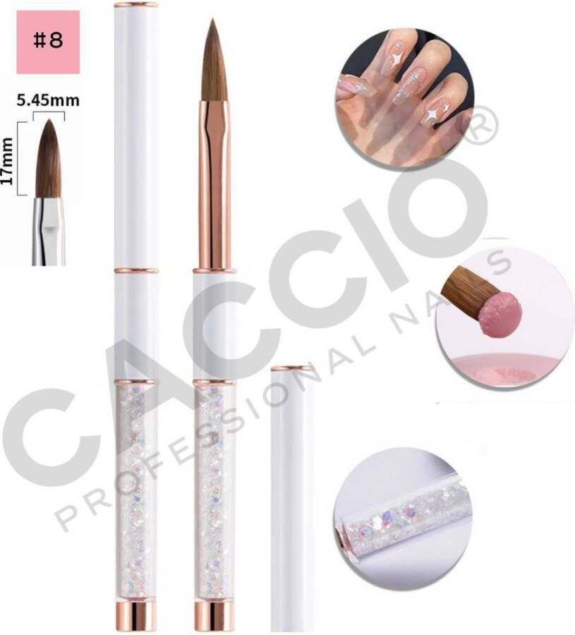 CACCIO NAILS CACCIO MASTER PRO Kolinsky Acryl penseel #8 Acryl Penseel Wit Rose Goud Acryl nagels Nagel penseel -Manicurist Premium Kwaliteit Penseel Sculpting Brush Nagels Nagel kwast-Acryl poeder Acryl vloeistof Professioneel Gebruik