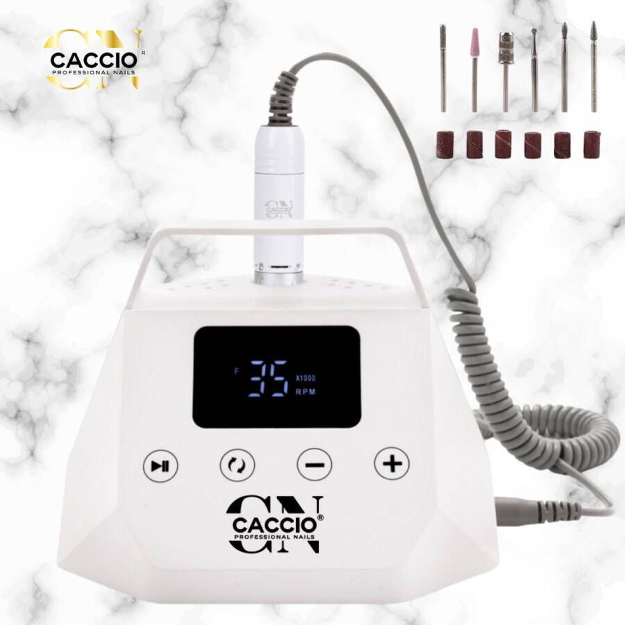 CACCIO NAILS CACCIO Premium 2.0 Nagelfrees- 65W Wit Electrische Nagelvijl (Handvat)-HD Touchpad-Inclusief 6 bitjes-Licht Handstuk Manicure Pedicure Voeten en Handen Nieuwe Technologie Motor Professioneel gebruik