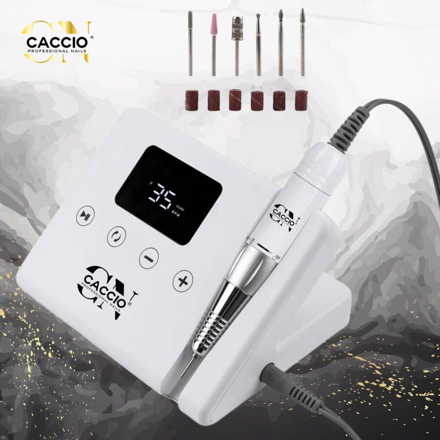 CACCIO NAILS CACCIO Premium 2.0 Nagelfrees- 65W Wit Electrische Nagelvijl- HD Touchpad-Weinig tot geen vibratie-Inclusief 6 bitjes Manicure Pedicure Voeten en Handen