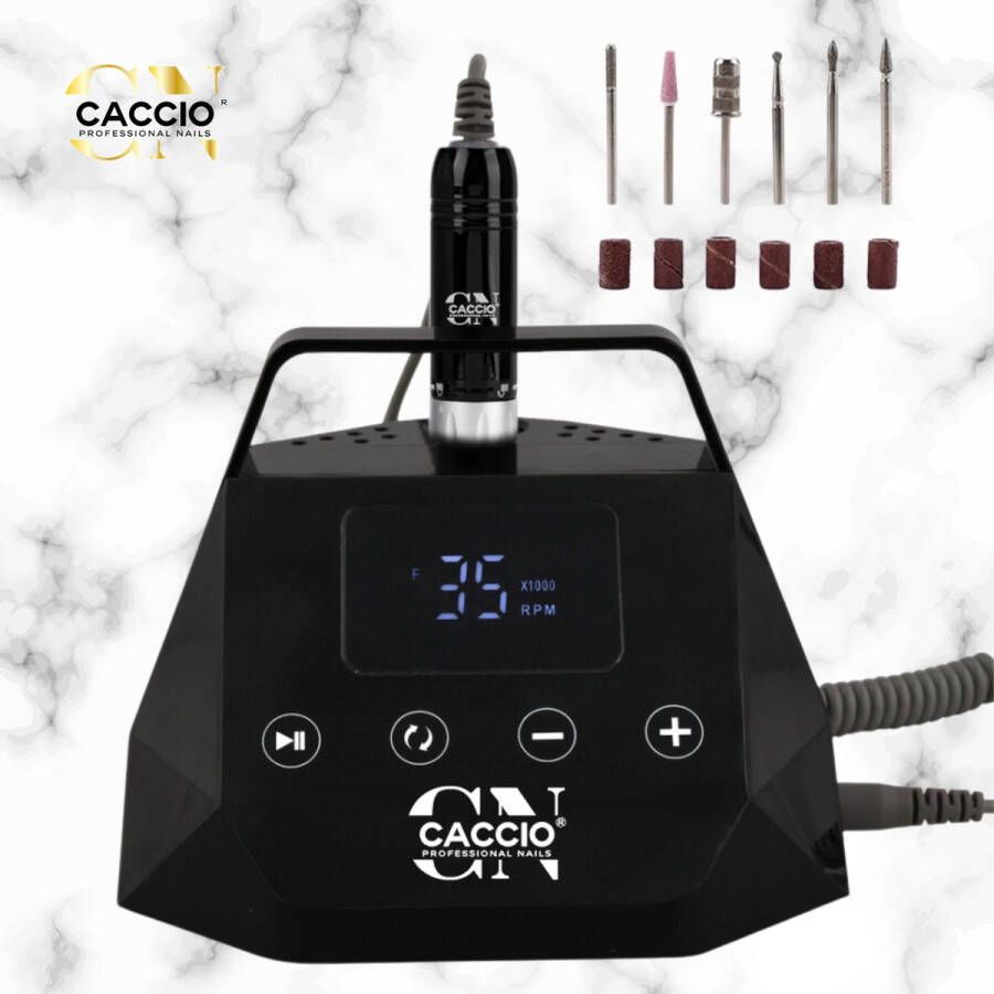 CACCIO NAILS CACCIO Premium 2.0 Nagelfrees- 65W Zwart Electrische Nagelvijl (Handvat)-HD Touchpad-Inclusief 6 bitjes-Licht Handstuk Manicure Pedicure Voeten en Handen Nieuwe Technologie Motor Professioneel gebruik