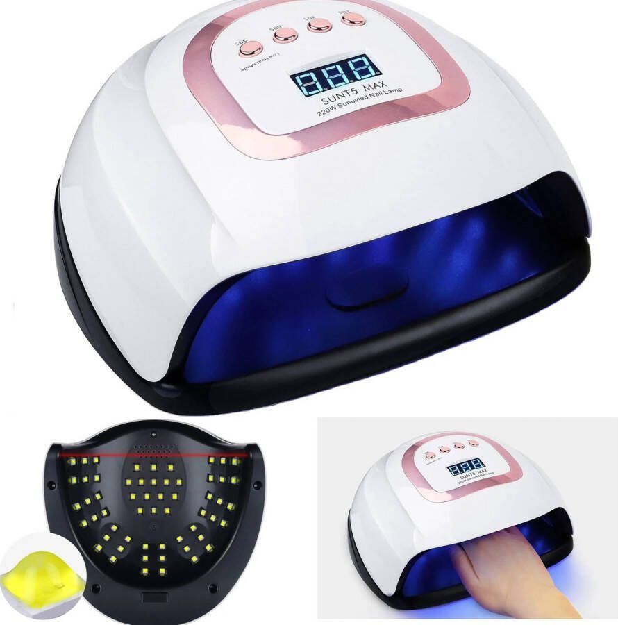 CACCIO NAILS Nageldroger 220W 57 LEDs Uv led lamp Paars wit kleur -SUNT5 MAX -Led lamp- Nagelstudio Professioneel Gebruik Gelnagels UV Nagellamp LED Nagellamp Top Coat Nageldroger Acrylnagels Tafellamp Uv led nageldroger Nagels Origineel