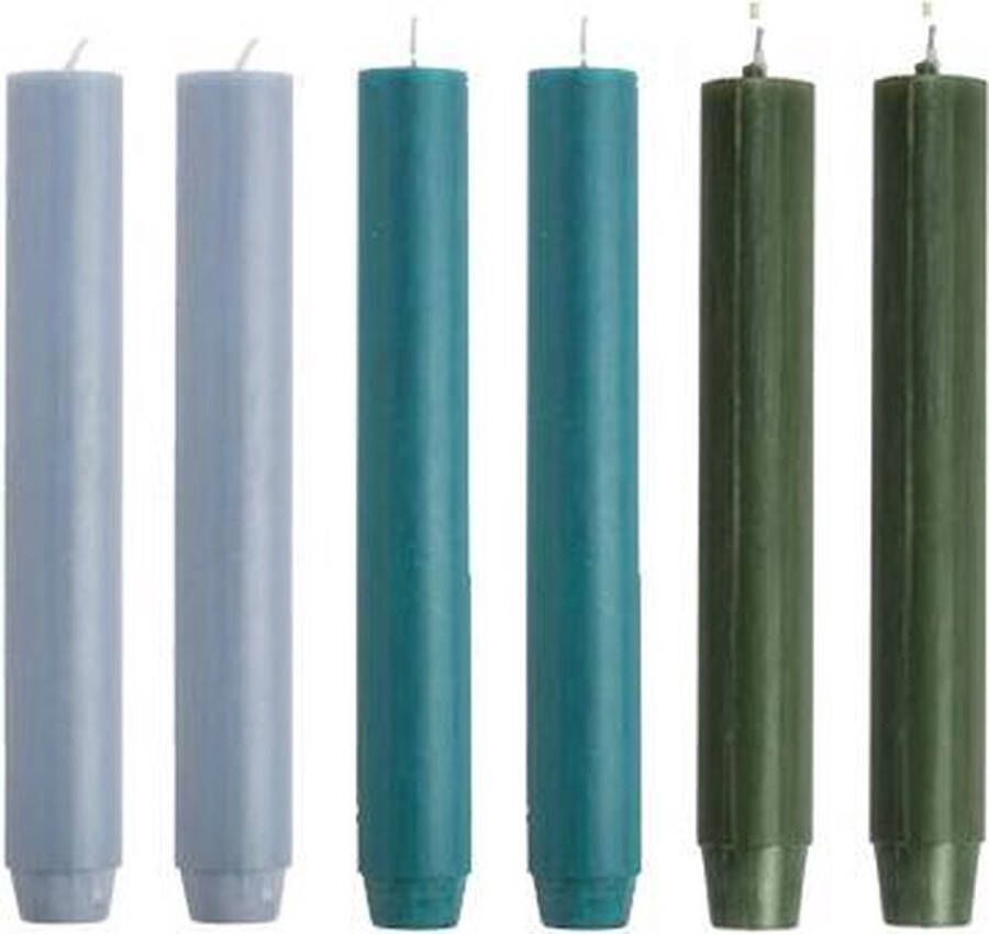 Cactula | Dikke Dinerkaarsen | 18 x 2.6 cm | in Trendy 2021 kleuren | 6 stuks | 14 branduren | IJsblauw Petrol Jachtgroen