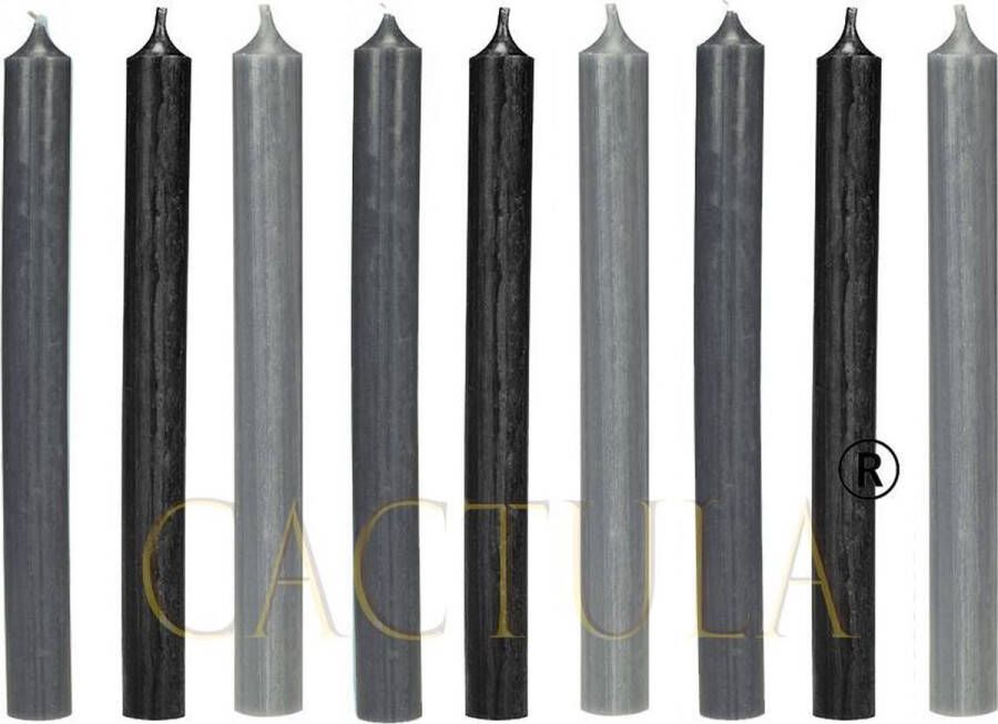 Cactula mooie dinerkaarsen 19 5 cm in 3 Trendy Kleuren 9 stuks | | Chique Grey | Dark Grey Black Steel Grey