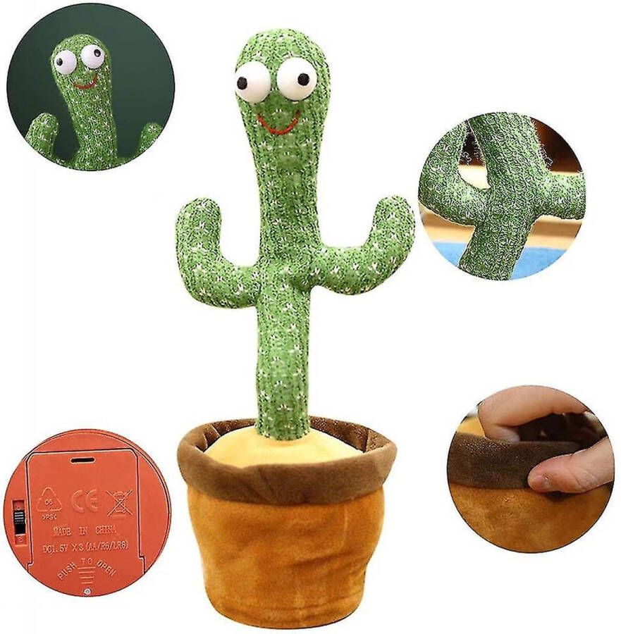 Cactus Talking 32CM oplaadbaar Dansende en Pratende Interactieve Knuffel bekend van TikTok Dancing zingen voice opname Kinderen Baby Pluche Speelgoed