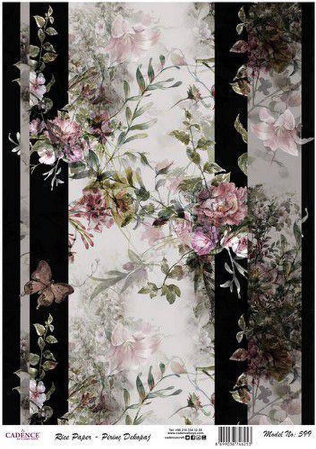 Cadence rijstpapier bloemen vlinder roze Model No: 599 30x42cm