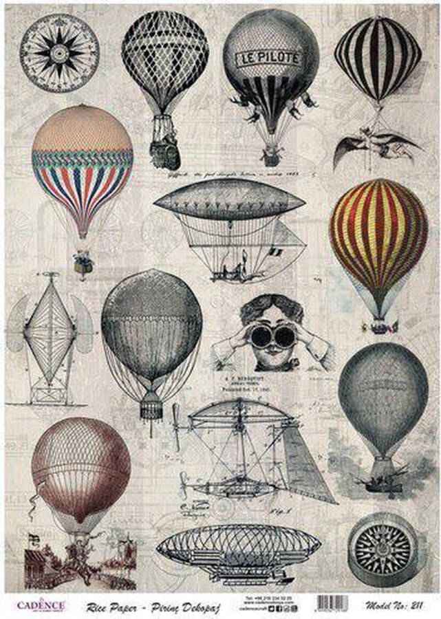 Cadence rijstpapier vintage luchtballonnen Model No: 211 30x42cm