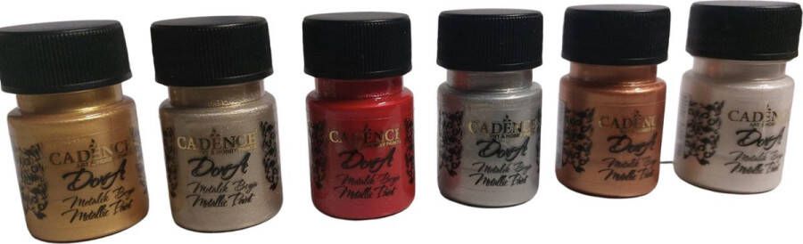 Cadence set va 6 x 30 ml Metalic verf in de kleuren Goud Silver Brons Rood Parelmoer Platina best verkocht