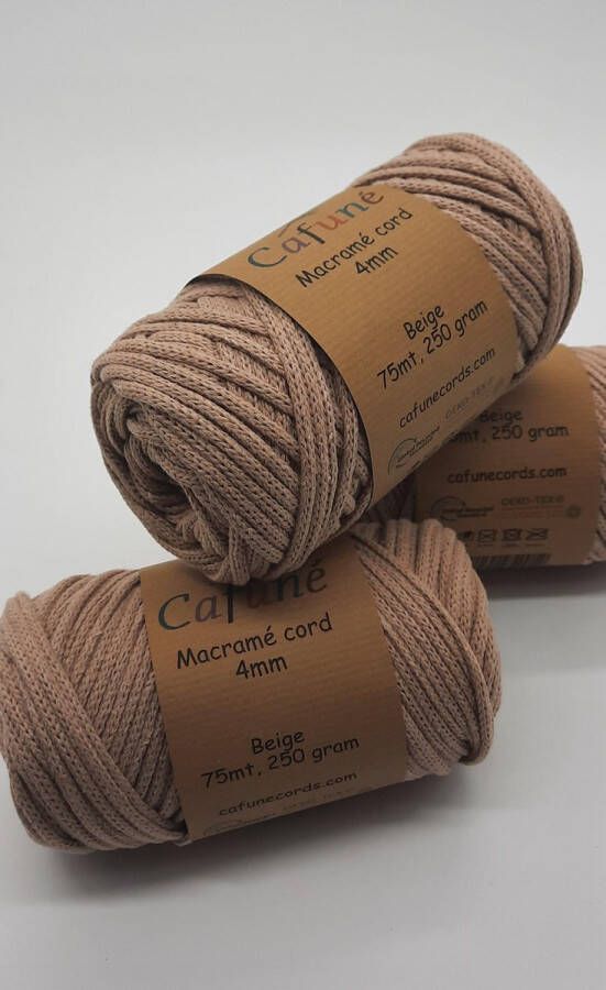 Cafuné Macrame Koord-4mm-Beige-Klos 65 meter-gerecycled katoenkoord niet uitkambaar