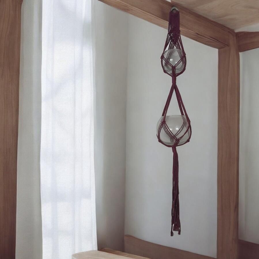 Cafuné Macramé Plantenhanger voor 2 potten-Damson-125cm lang-handgemaakt-Boho stijl