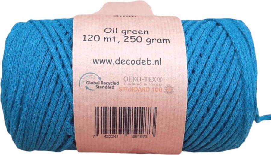 Cafuné gevlochten macramé koord-3mm-Olie-Klos 120 meter-gerecycled katoenkoord niet uitkambaar