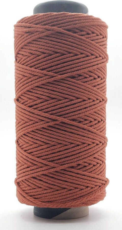 Cafuné Lux-Macramé Touw-2400gr-4 mm-Ecru Terracotta-199+205meter-Driestrengs-Triple Twist-Gerecycled-Katoen Koord-Touw-Uitkambaar-Plantenhanger-Wandkleed-Sleutelhanger-Dromenvanger-Macramé Koord-Macramé Pakket