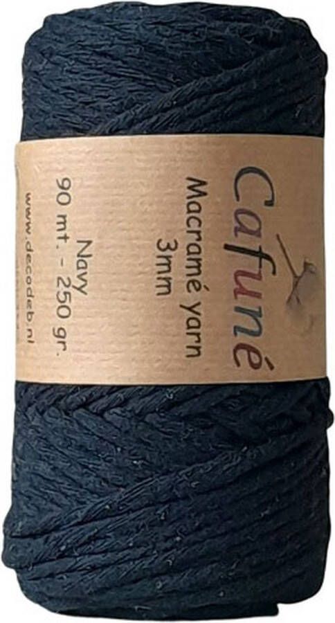 Cafuné Macrame Garen-3mm-90m-250g-Navy-Uitkambaar-Gerecycled Katoen- Enkel Gedraaid