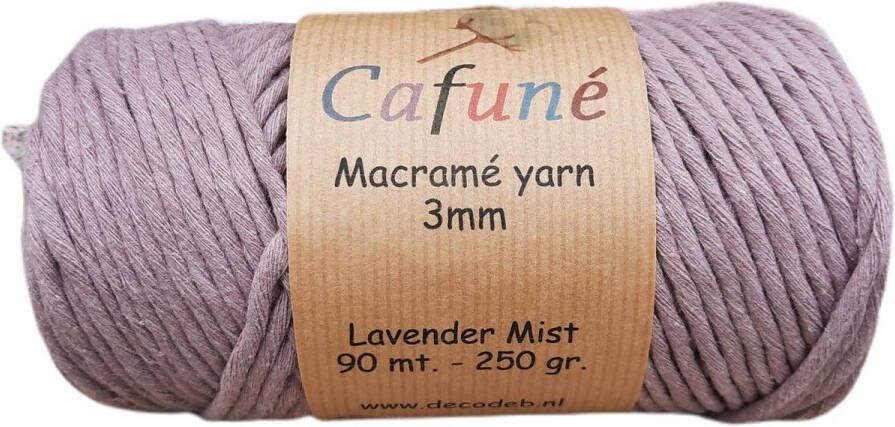 Cafuné Macramé Garen-3mm-90m-250g-Lavender-Uitkambaar-Gerecycled Katoen- Enkel Gedraaid