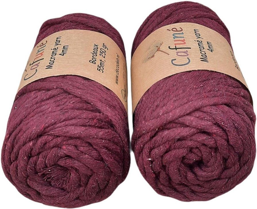 Cafuné Macrame Garen enkel gedraaid -4mm-bordeaux-55m-250g-uitkambaar-katoen touw