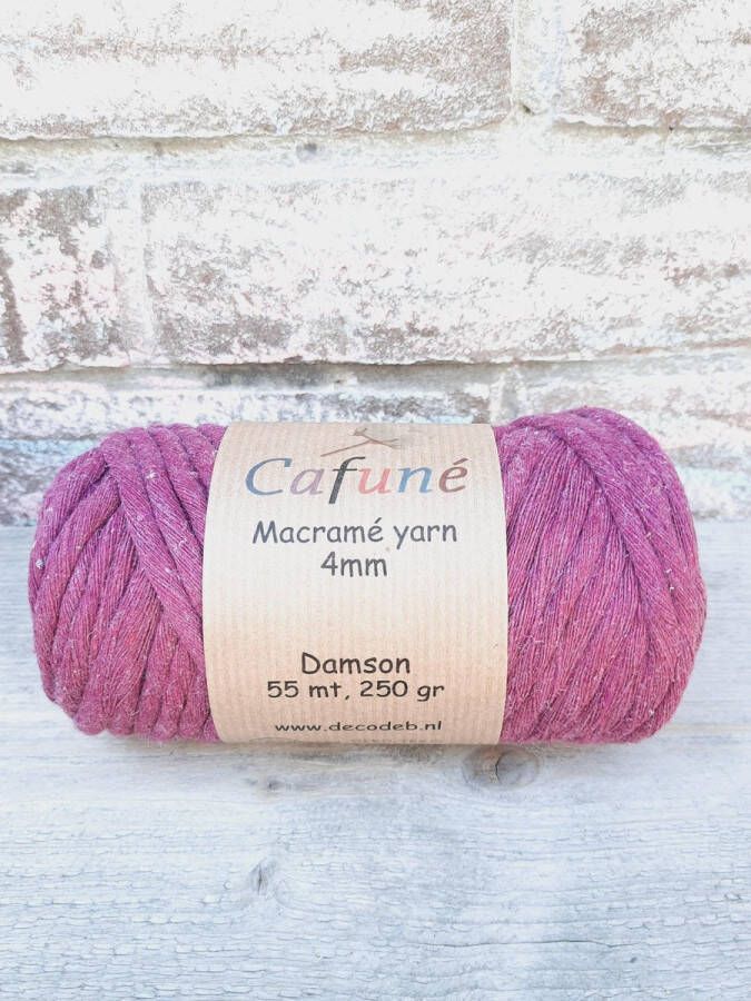 Cafuné Macramé Garen-Damson-4mm Single Twist–55 meter-Uitkambaar-Gerecycled katoen-Koord-Touw-Plantenhanger-Wandkleed-Sleutelhanger-Dromenvanger-Macramé Pakket