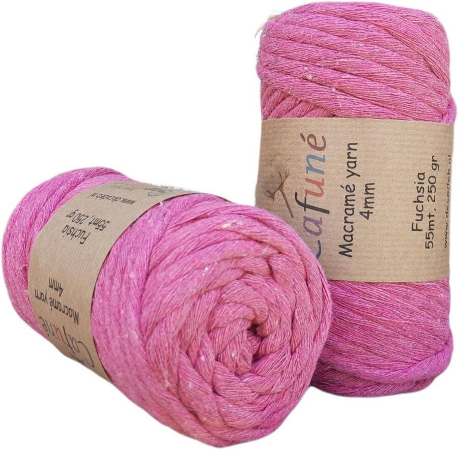 Cafuné Macramé Garen-Fuchsia-4mm Single Twist–55 meter-Uitkambaar-Gerecycled katoen-Koord-Touw-Plantenhanger-Wandkleed-Sleutelhanger-Dromenvanger-Macramé Pakket