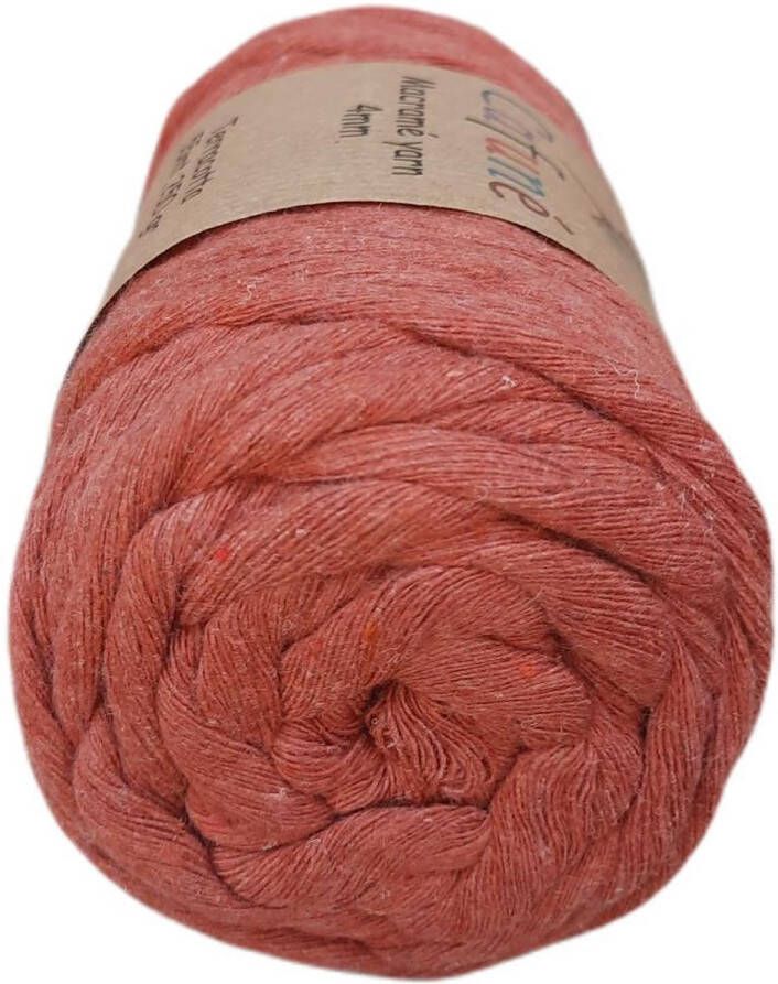 Cafuné Macramé Garen-Terracotta-4mm Single Twist–55 meter-Uitkambaar-Gerecycled katoen-Koord-Touw-Plantenhanger-Wandkleed-Sleutelhanger-Dromenvanger-Macramé Pakket